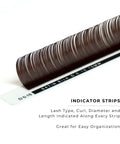 side profile of a strip of chocolate satin silk 0.15mm lashes