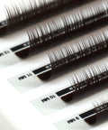 back view of a strip of chocolate satin silk 0.15mm lashes