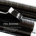 strip of espresso satin silk 0.12mm lashes showing foil backing