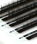 back view of a strip of espresso satin silk 0.15mm lashes