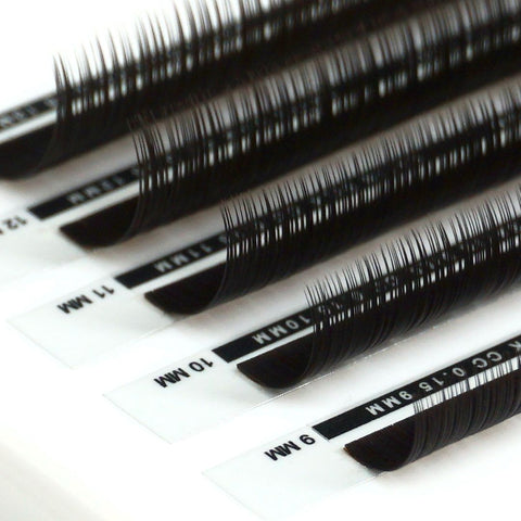 back view of a strip of espresso satin silk 0.15mm lashes
