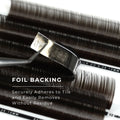 strip of espresso satin silk 0.05mm lashes showing foil backing