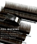 strip of espresso satin silk 0.07mm lashes showing foil backing