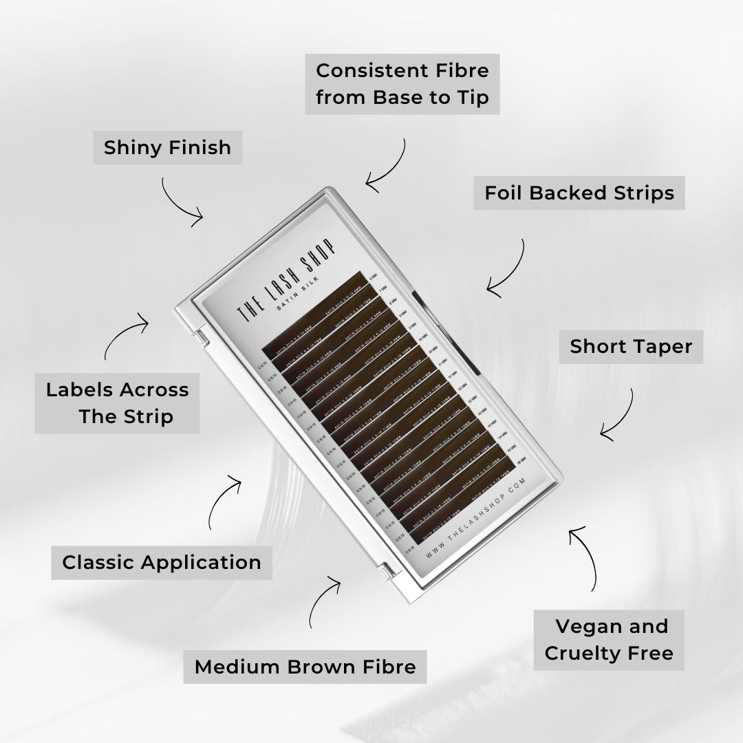 informational graphic on satin silk classic chocolate lashes
