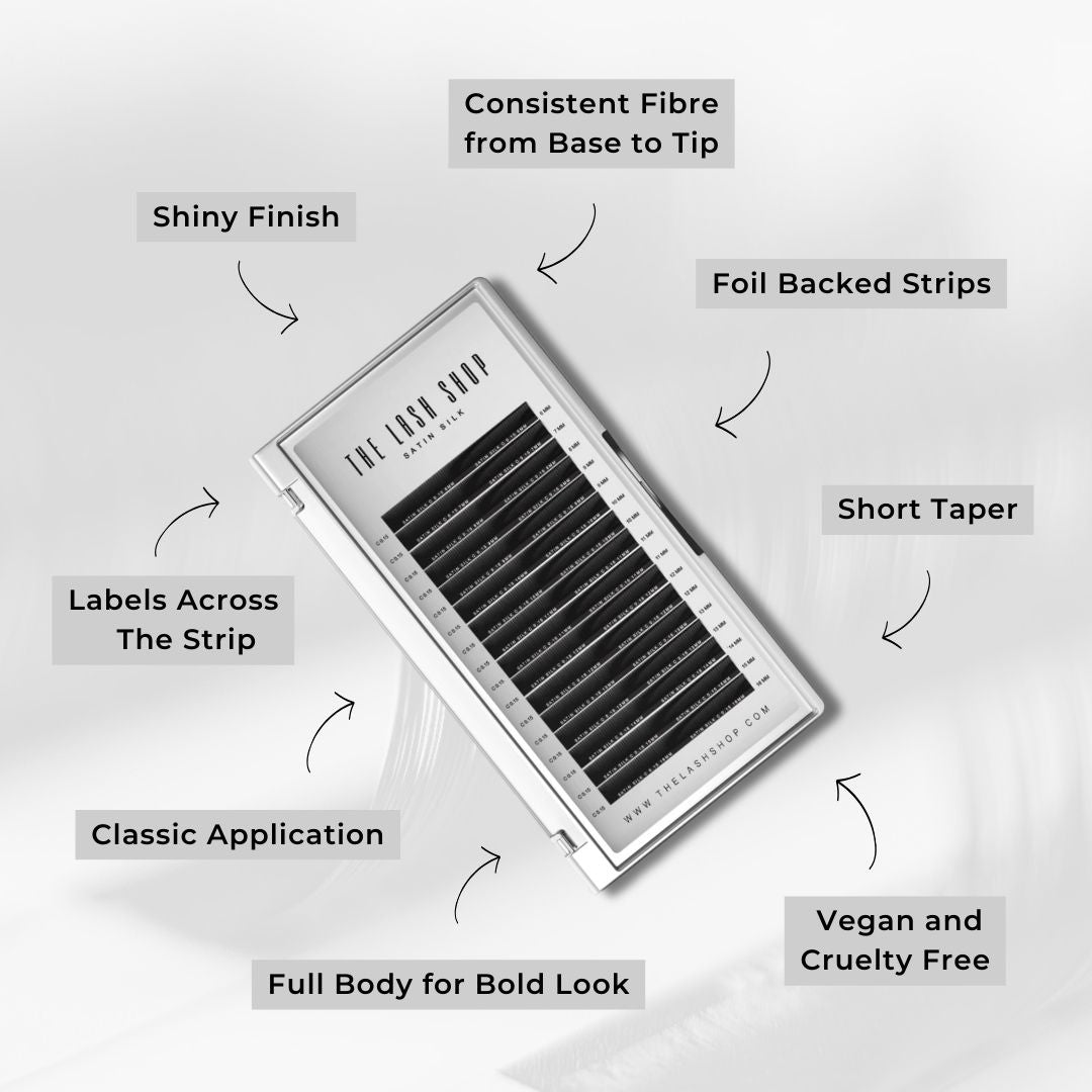 informational graphic on satin silk classic lashes