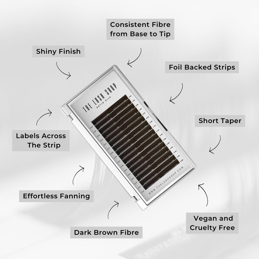 informational graphic on satin silk volume espresso lashes
