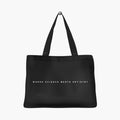 back of tote bag with slogan